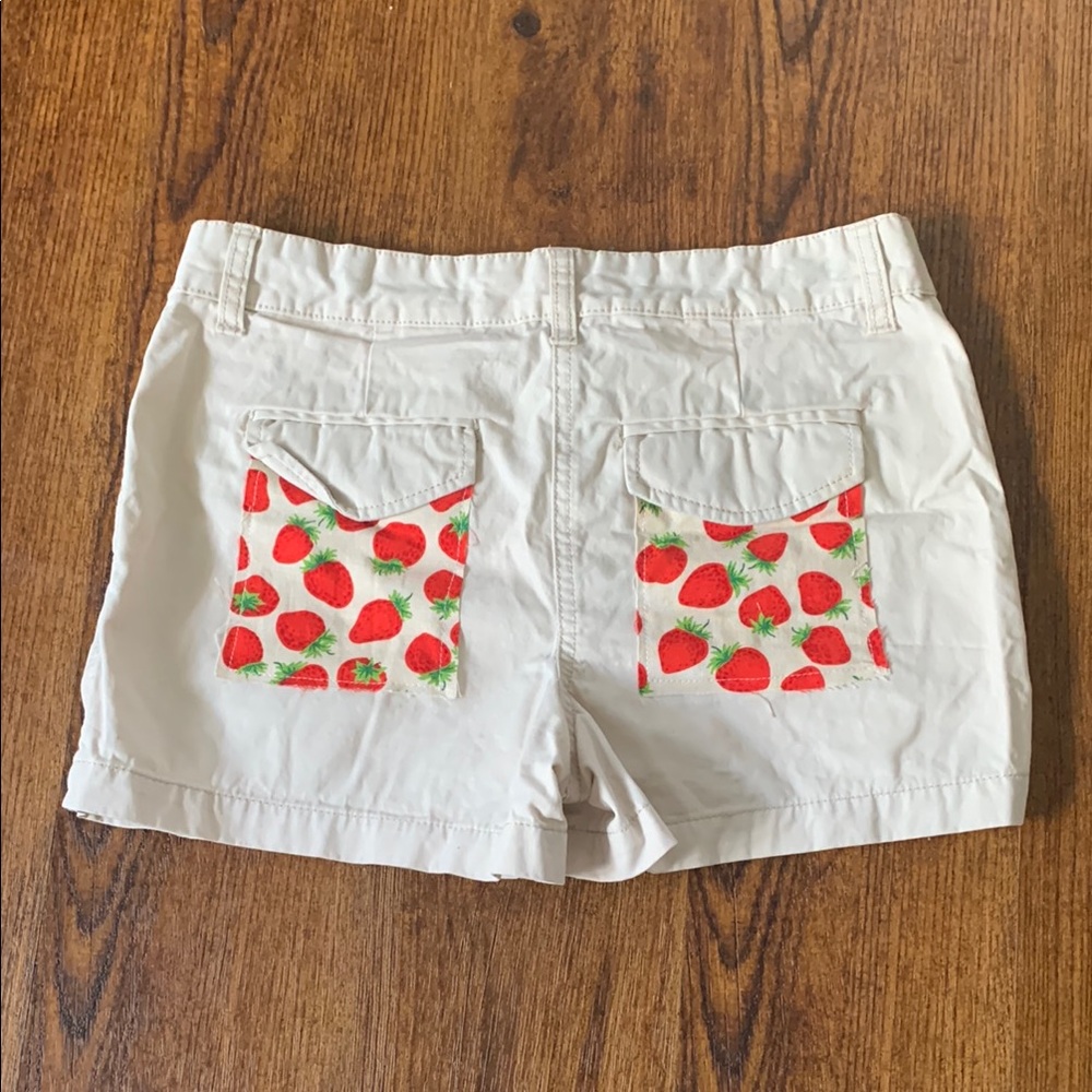 Upcycled Strawberry Patchwork Cream Cargo Shorts Lace Hearts - Size 0